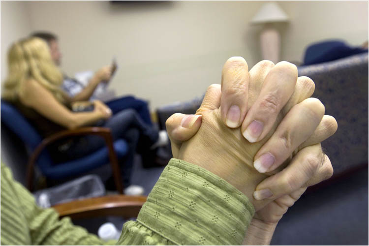 <b>Waiting Hands</b><br>While waiting to see the oncologist, Li and I nervously waited to learn my test results, praying for the biopsy to be negative.