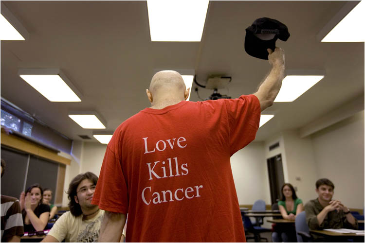 <b>Love Kills Cancer</b><br>I decided I wanted to continue to try to work, despite the obvious toll that chemotherapy takes. On the first day of class, I tipped my cap to my students after explaining my cancer diagnosis and plan to beat it.